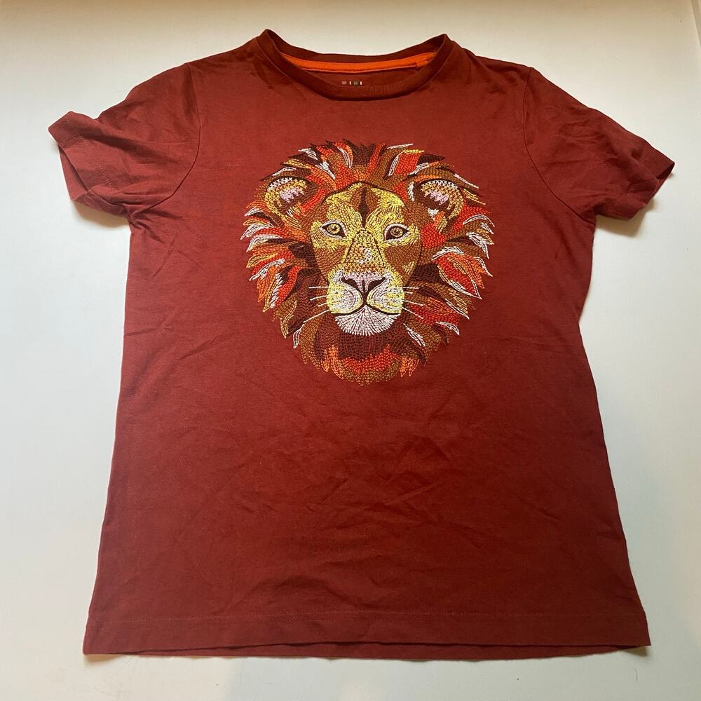 Mini Boden Lion Superstitch Embroidered  Short Sleeve Shirt